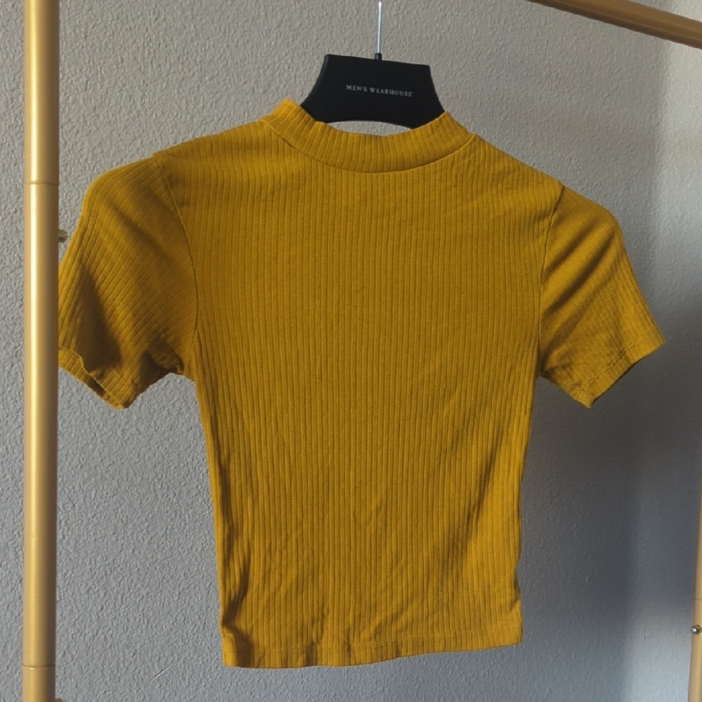 Abound Yellow Ribbed Short Sleeve Top